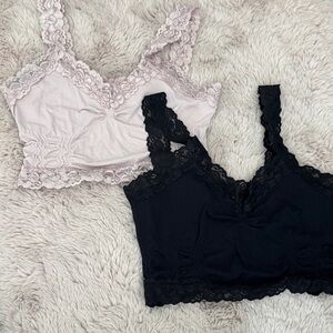 M. Rena Lace Trim Bandeau Set - Black and Light Rose